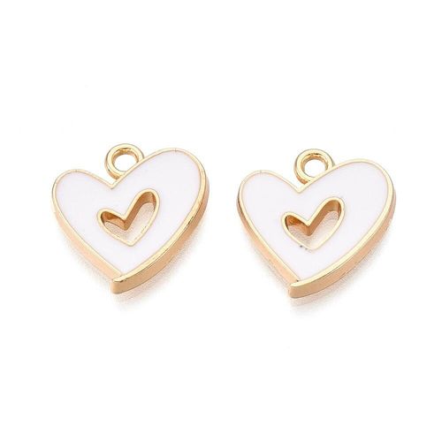Enamel Gold Charm   15mm Flute Heart White 2pc for jewellery making