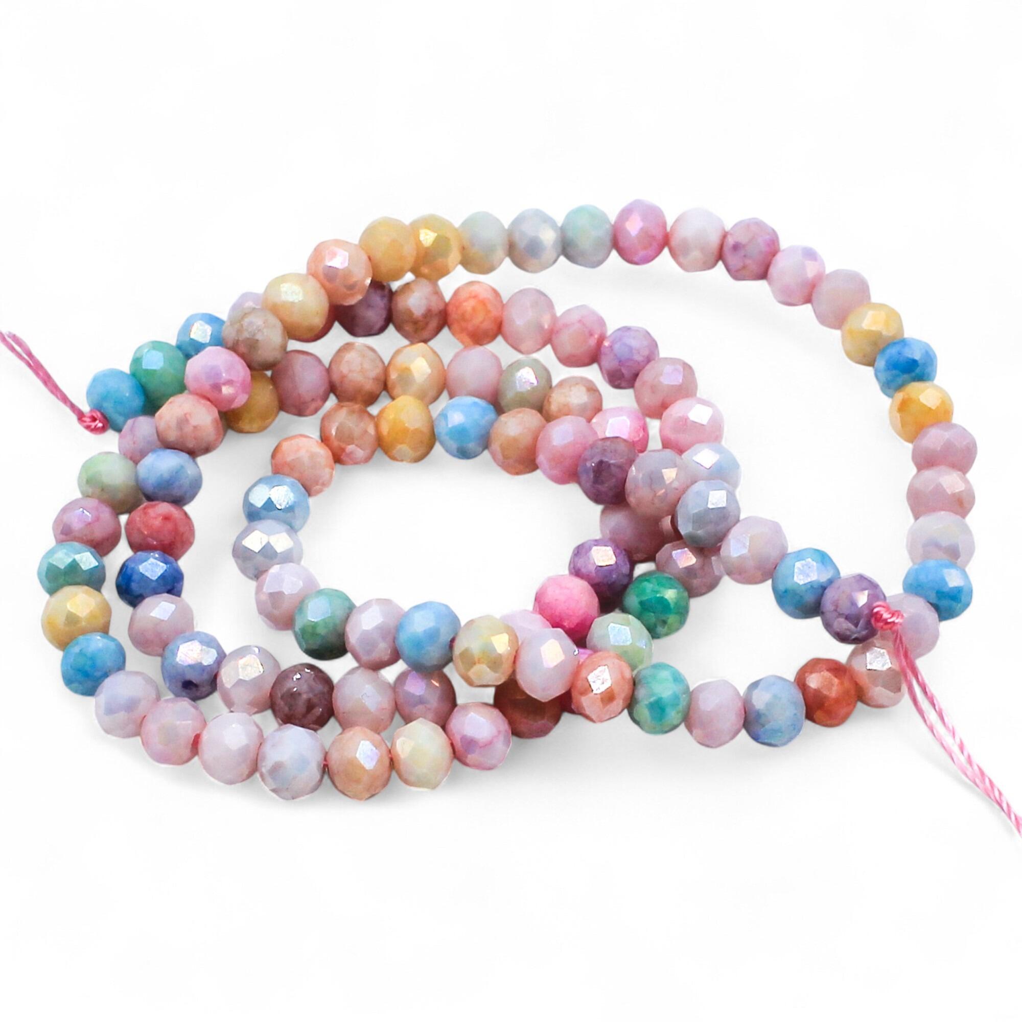 4mm crystal beads pastel marble mix 15" string — faceted for jewelry making and beadwork