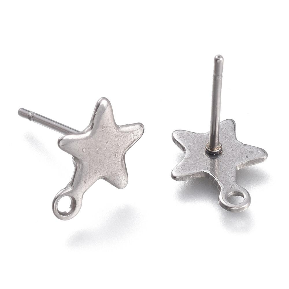 Stainless Steel Stud Earrings Star 2 Pairs 10 x 8mm for jewellery making