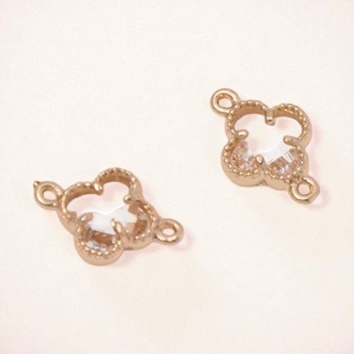 CZ Clover Connector 9mm   Clear 1pc for jewellery making
