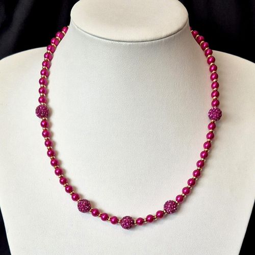 Shamballa Pearl Necklace   Pink Magenta for jewellery making
