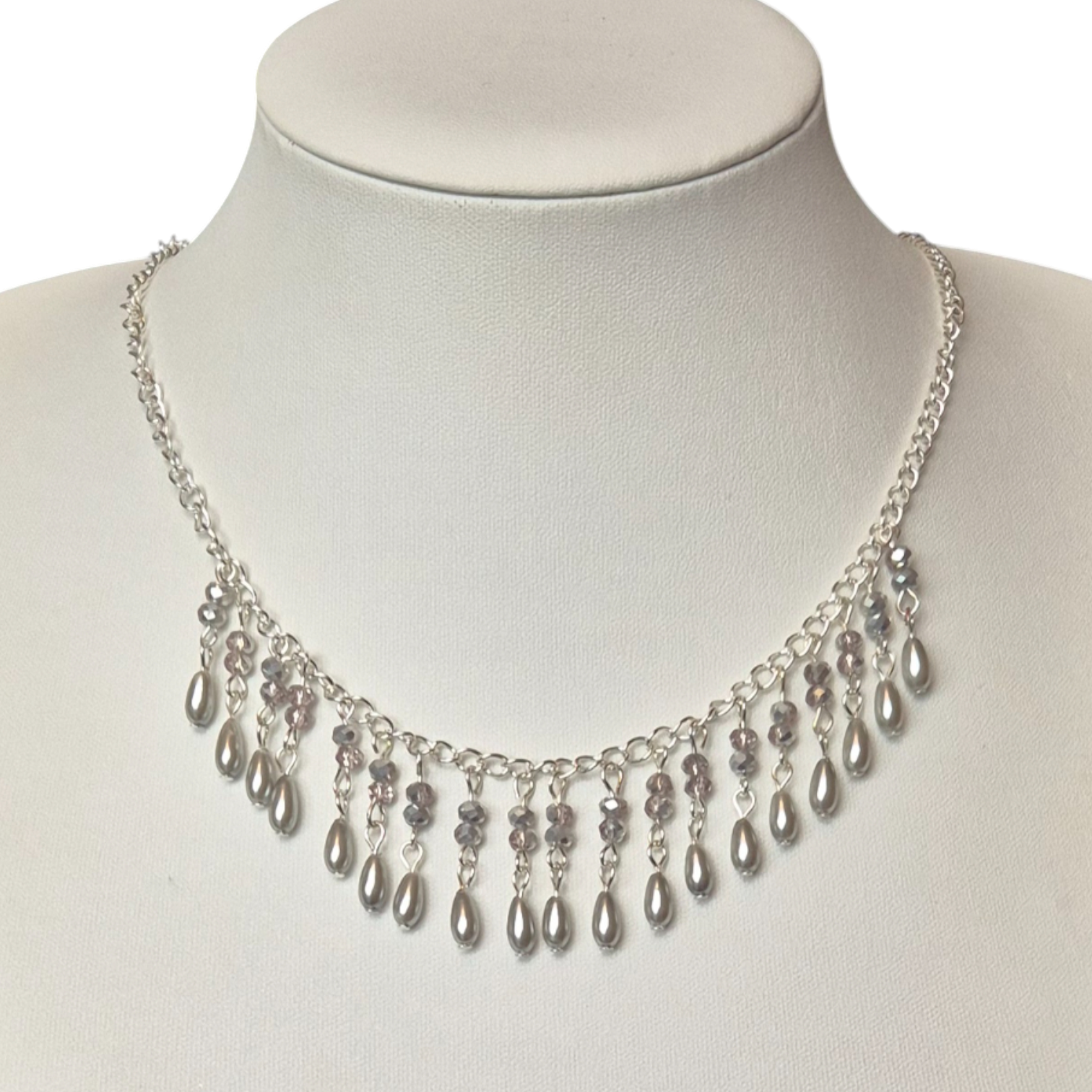 Carol Pearl Drop Necklace   Silver Grey for jewellery making