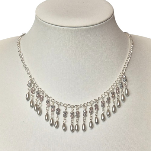 Carol Pearl Drop Necklace   Silver Grey for jewellery making