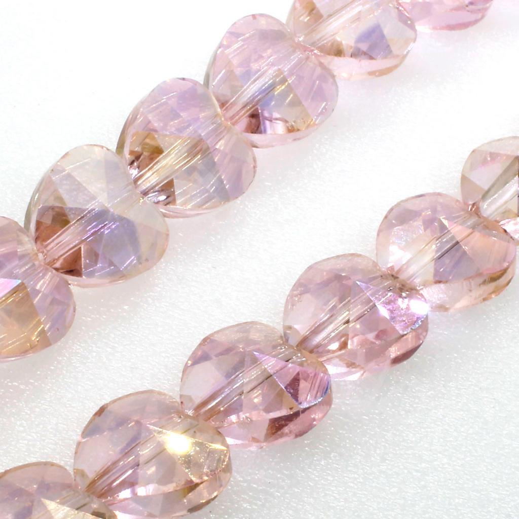 Crystal Heart Beads 10mm 25pcs - Pink AB