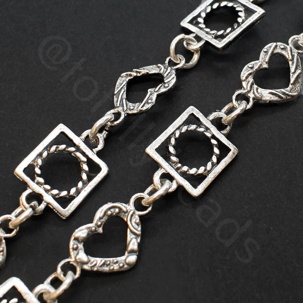 Antique Silver Chain - Heart & Square 1 Metre