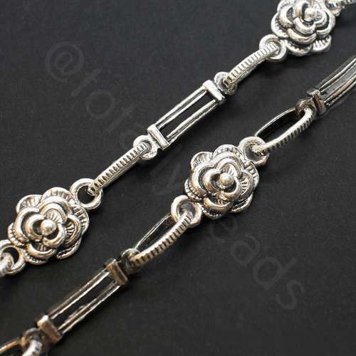 Antique Silver Chain - Rose Flower 1 Metre