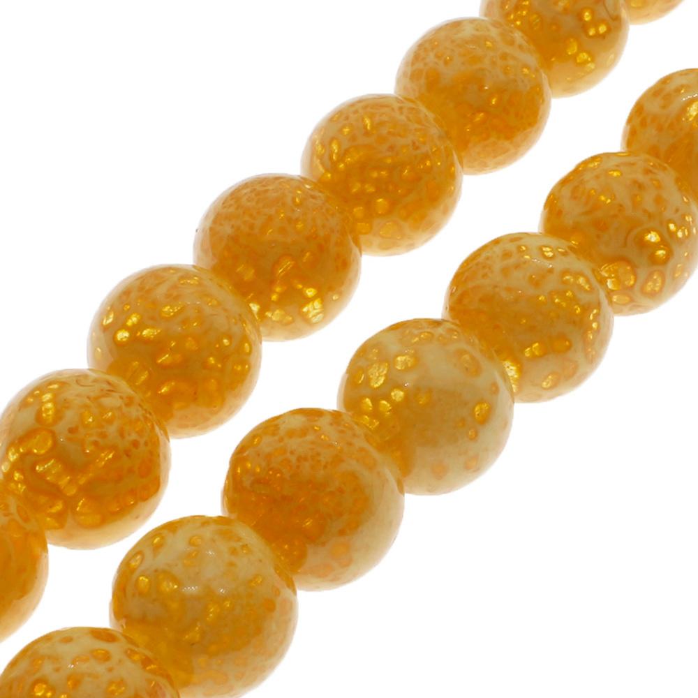 Speckled Glass Beads 10mm Round - Golden Yellow