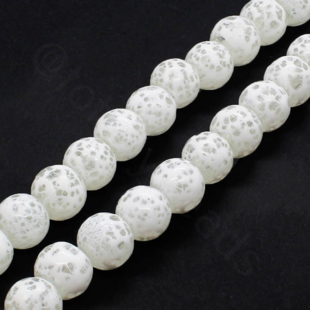 Speckled Glass Beads 6mm Round - White