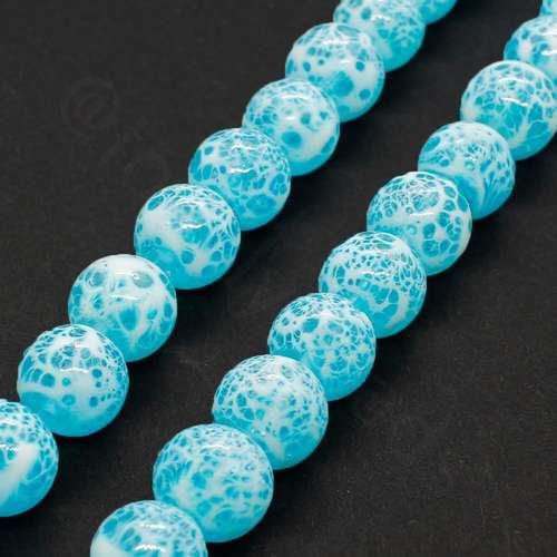 Speckled Glass Beads 8mm Round - Aqua White