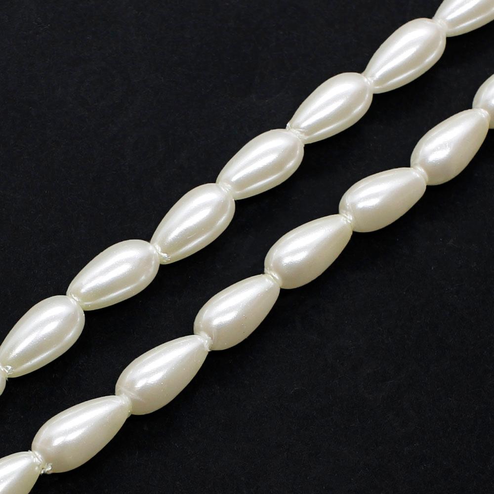 Glass Pearl Drop Beads 4x8mm - White