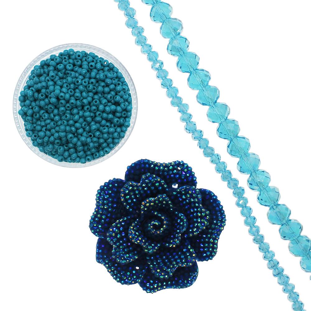 Resin Rose Sparkle Necklace - Blue