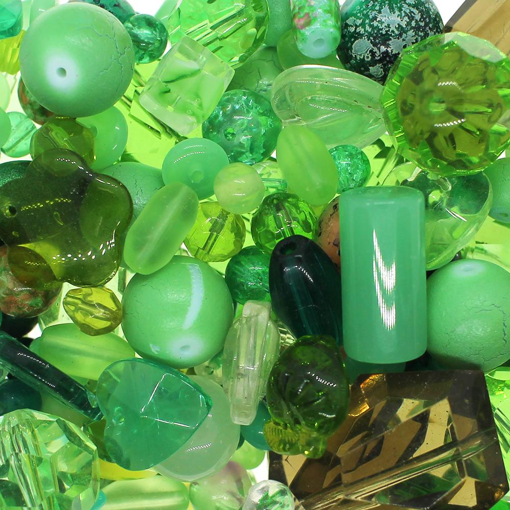 Mixed Assorted Glass Beads 150g Greens
