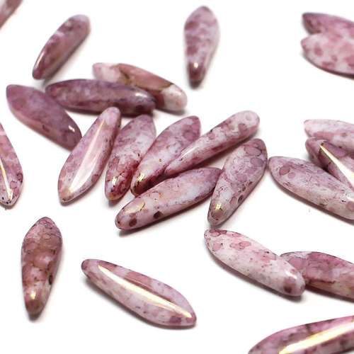 5x16mm Czech glass glass beads luster opaque topaz pink — high-quality two-hole beads ideal for jewelry making, bead weaving, and crafts