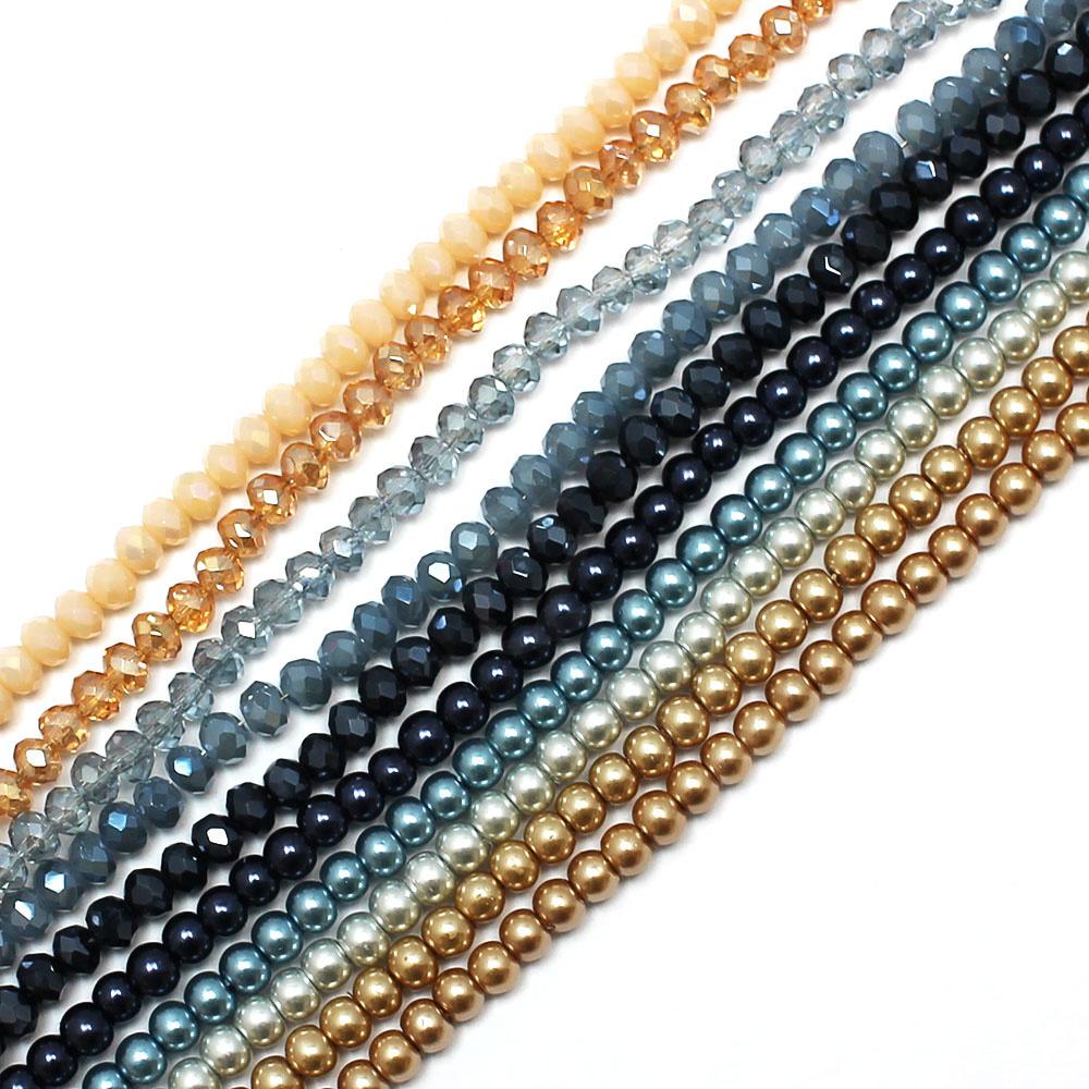 Crystal and Pearl bundle - 10 strands - Golden Navy