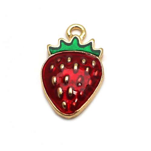 Enamel Gold Charm - Strawberry 2pc