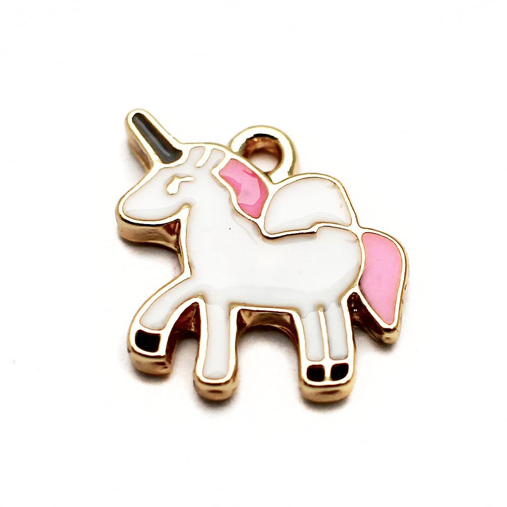 Enamel Gold Charm Unicorn 2pc
