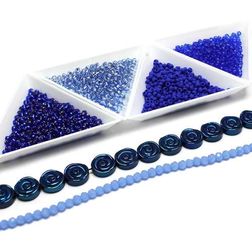 Flat Herringbone blue jewelry making kit — DIY set with beads and instructions for creating handmade jewelry