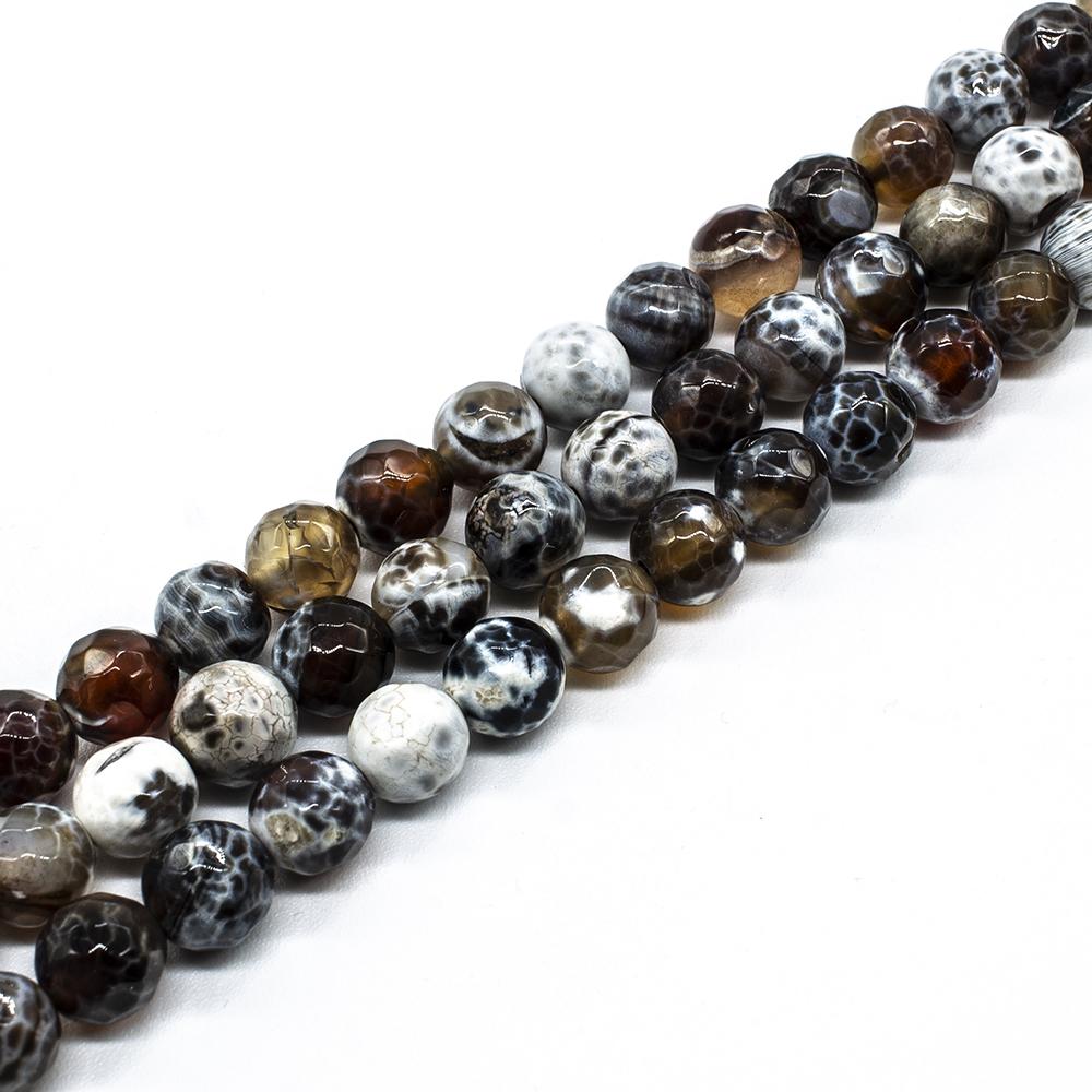 Fire Agate Faceted Round 8mm - Brown White 15" Strand