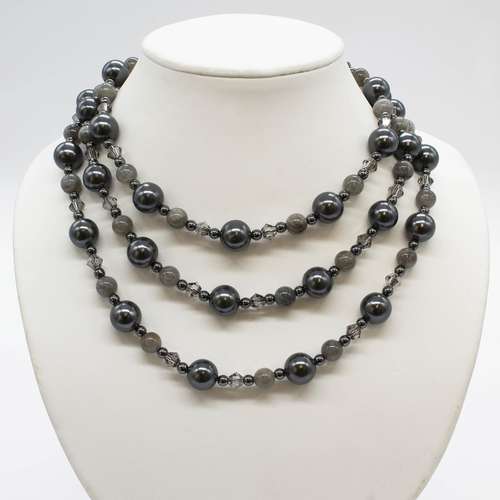 Shell Pearl & Gemstone Necklace Bundle khaki grey necklace making kit — DIY set with beads and instructions for creating handmade jewelry