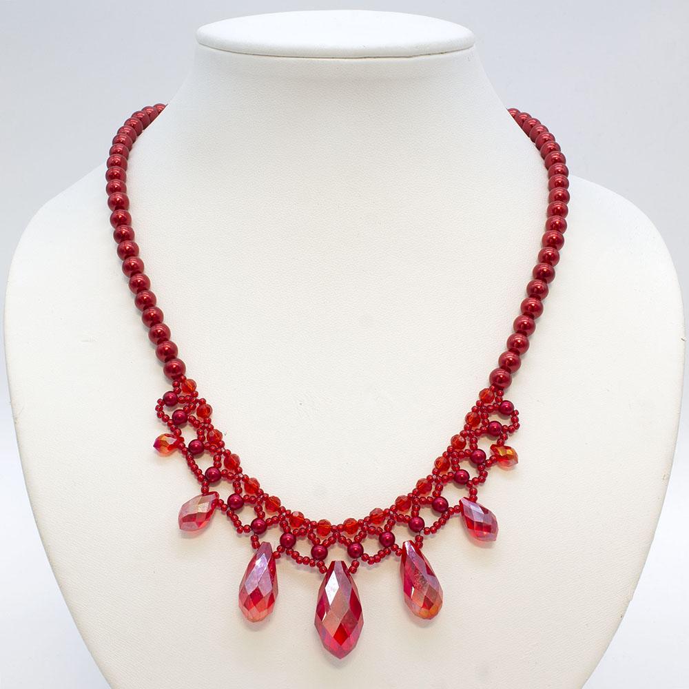 Crystal Drop Netted Necklace - Red