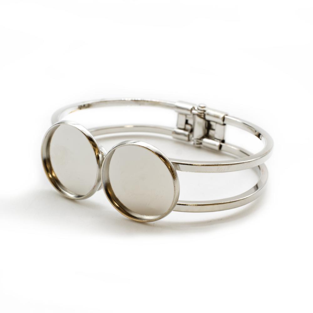 Bangle Silver Double Cabochon Hinged - 20mm