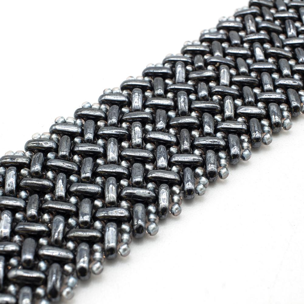 Chevron Stitch Bracelet with Czech Bars - Hematite