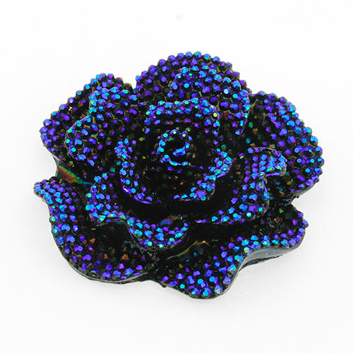 Resin Sparkle Rose Flower 42mm - Blue Iris