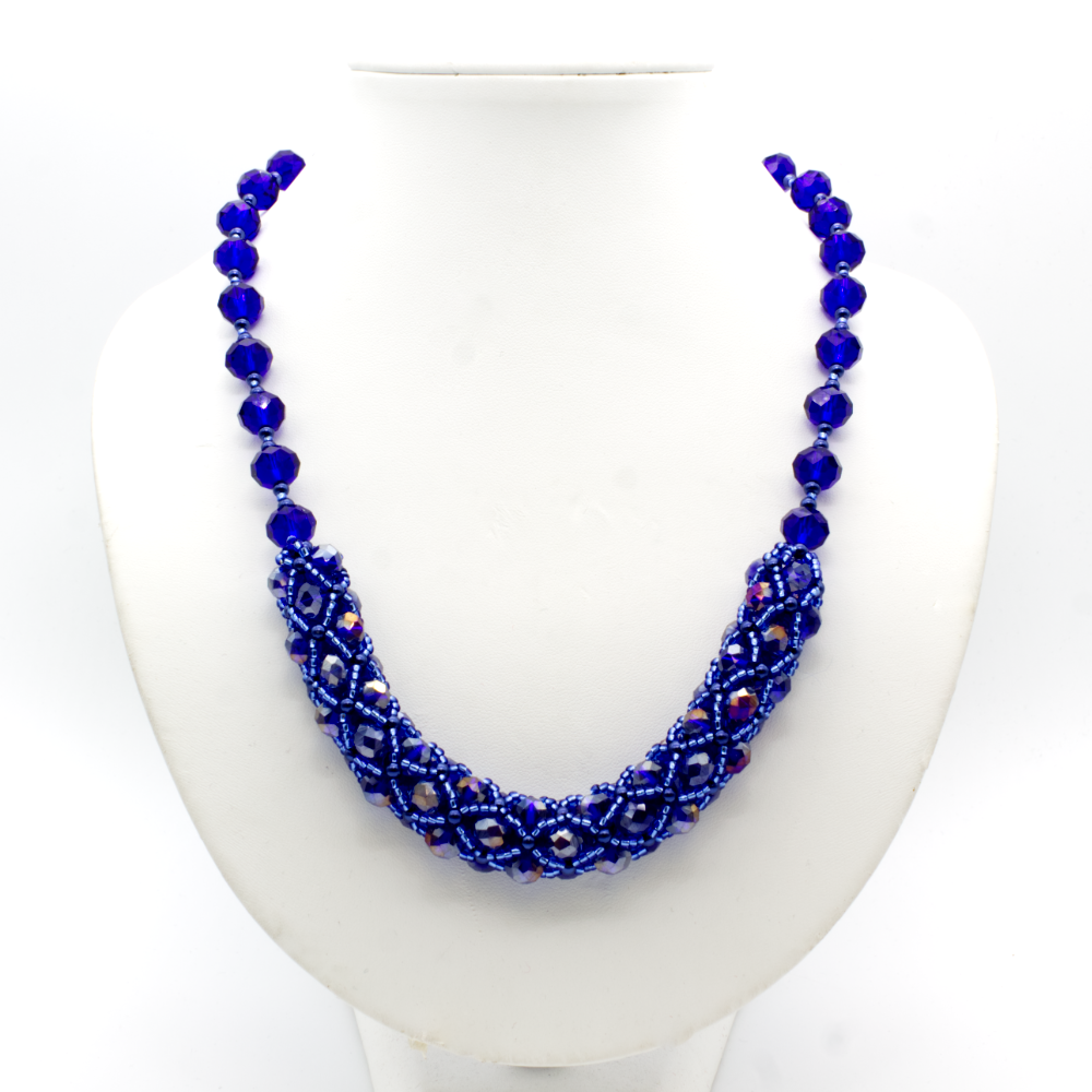 Crystal Tubular Netting Necklace - Blue
