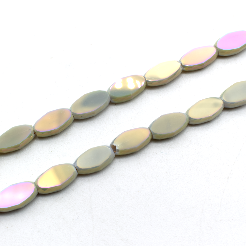 Crystal flat facet oval 10x5mm - Opq. Grey Rainbow