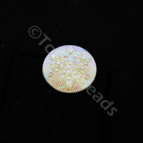 Acrylic Cabochon 20mm Disc - Winter Flower White AB