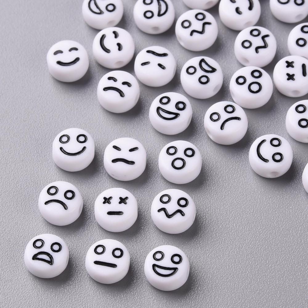 Acrylic Emoji Beads - Flat Round Black & White 6mm - 400pcs