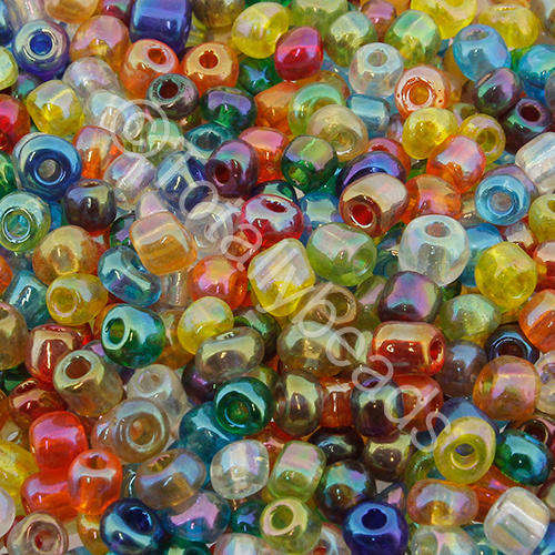 Seed Beads Transparent Rainbow  Mixed - Size 6 100g