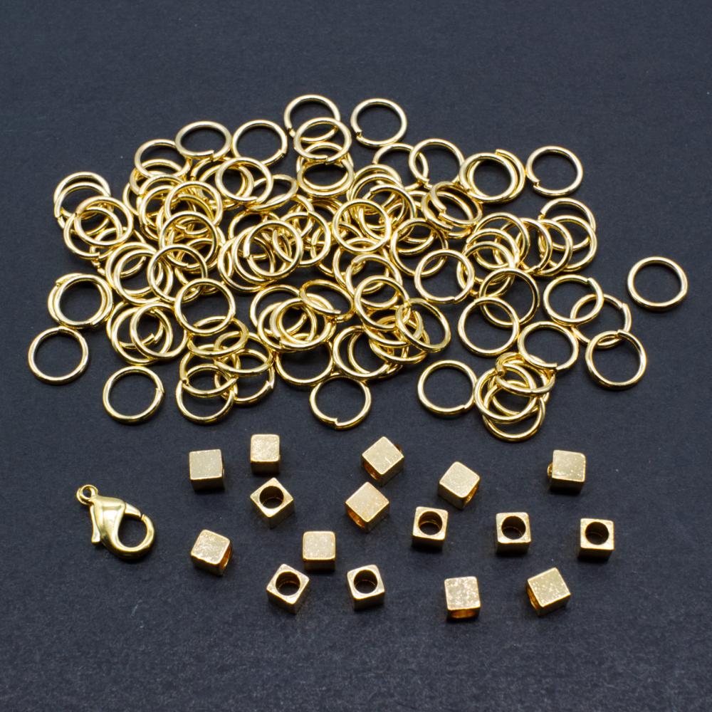 Cube Chain Maille gold jewelry making kit — DIY set with beads and instructions for creating handmade jewelry