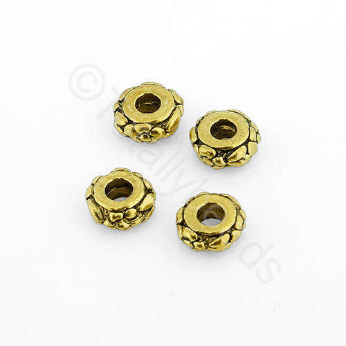 Antique Gold Bead - Flower Rondelle 6x3mm 12pcs