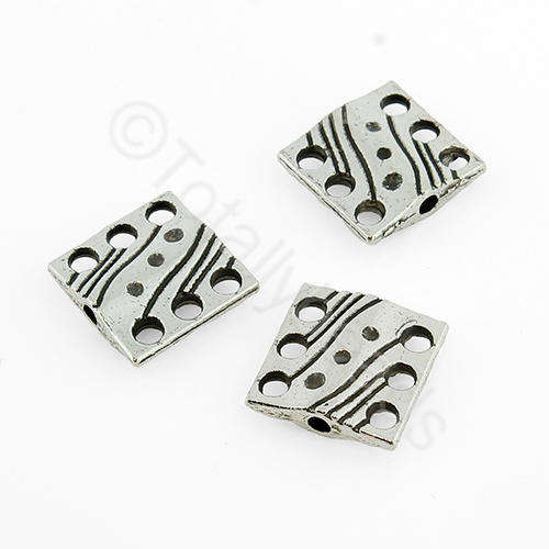 Antique Silver Square Bead - 10mm - 6 Hole 15pcs