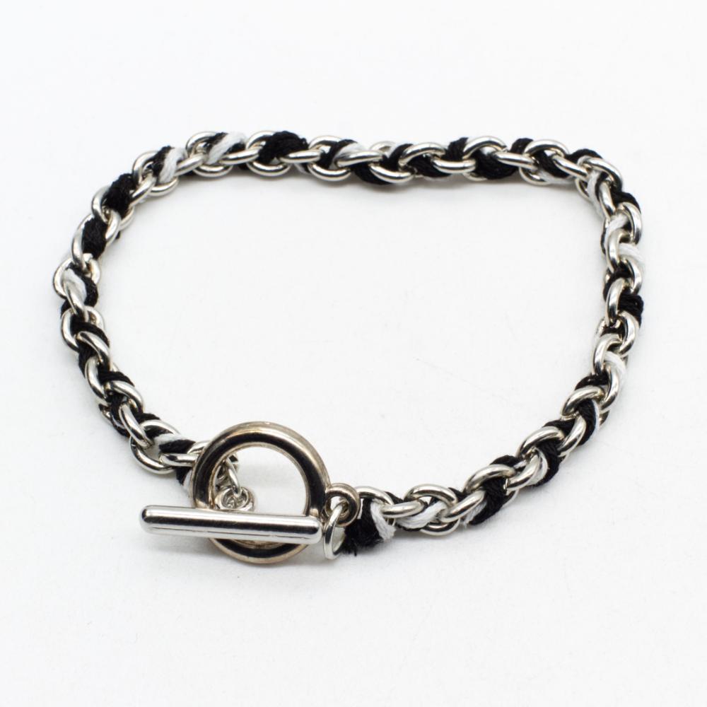 Chain Maille & Cord Bracelet - Black & White