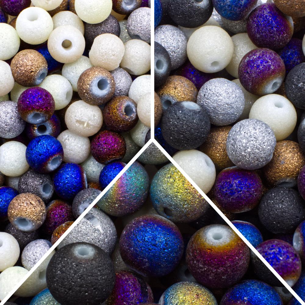 Druzy Round Glass Beads - Mixed Selection Pack 6/8/10mm