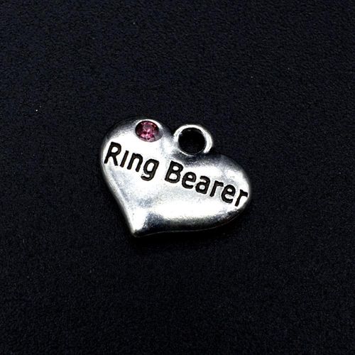 Wedding Charm Heart Antique Silver   Ring Bearer Pink 16 x 14mm for jewellery making