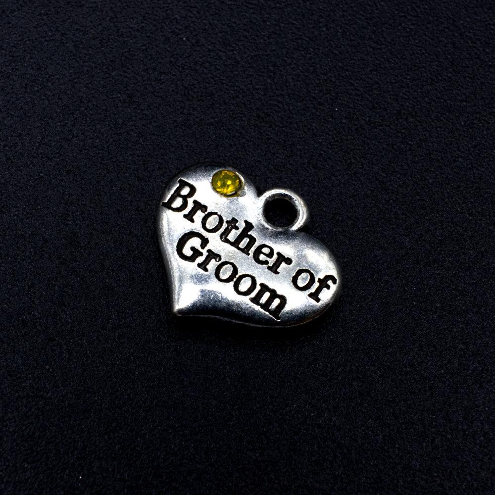 Wedding Charm Heart Antique Silver   Brother of Groom Yellow 16 x 14mm for jewellery making