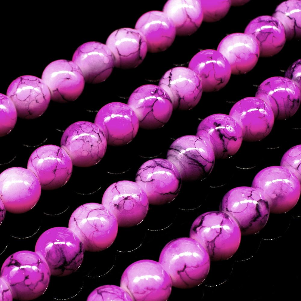 Marble Glass Beads Round 6mm - Pink