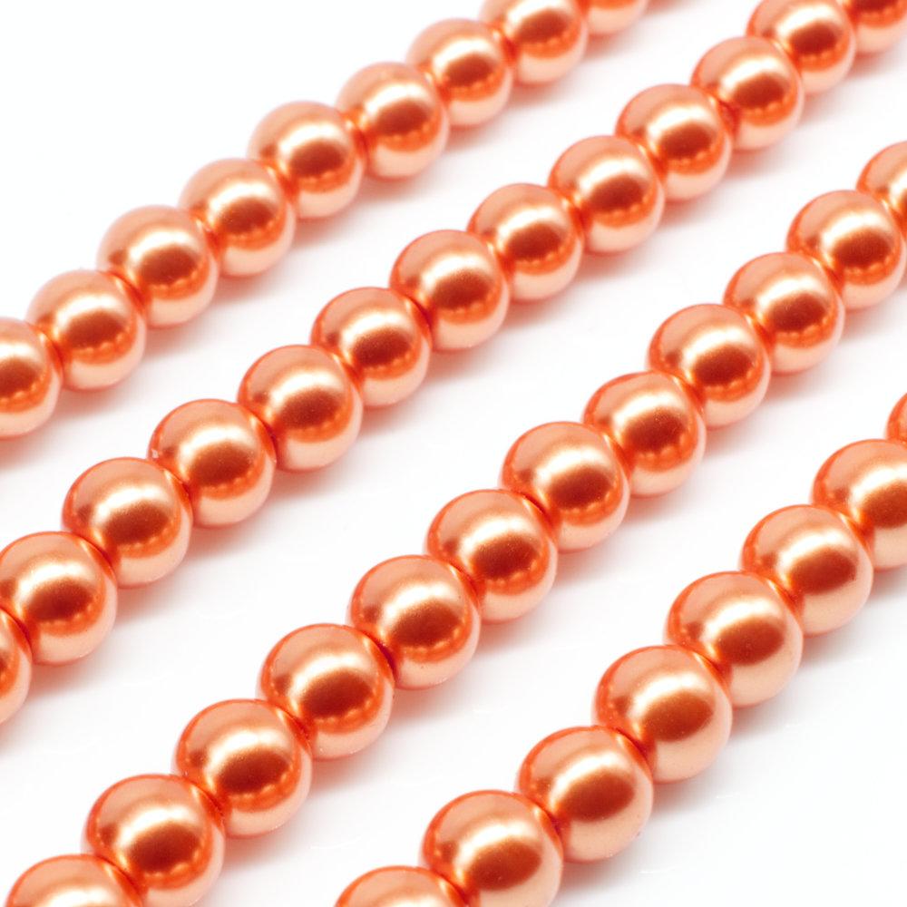 Glass Pearl Round Beads 6mm - Tangerine