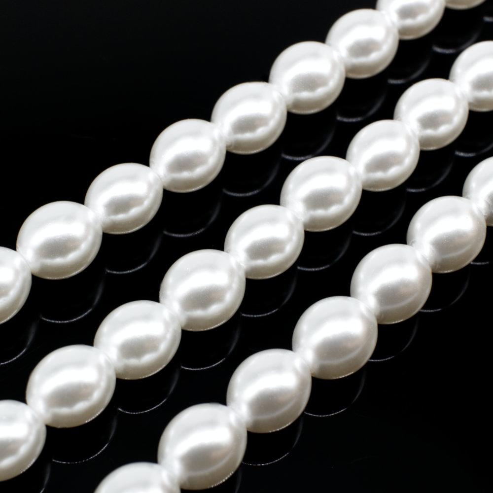 Glass Pearl Oval 6x8mm - Pure White