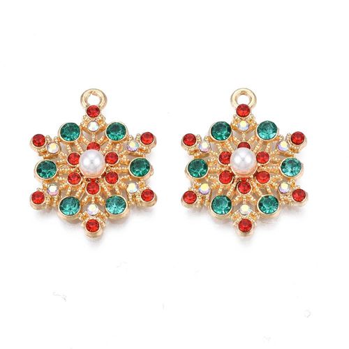 Enamel Christmas Gold Charm   Snowflake with CZ 1pc 24 x 20mm for jewellery making