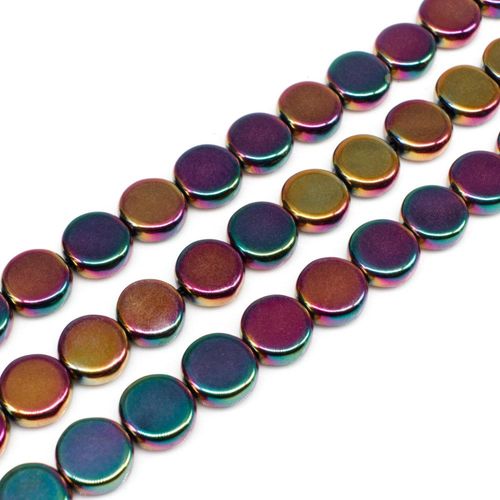 Hematite Flat Coin 8mm - Pink Green