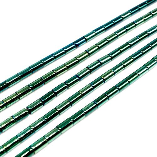 Glass Tube Beads 5mm 15" String   Green Iris for jewellery making