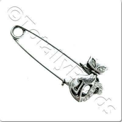 Tibetan Silver Pin - Crystal Cat 2pcs