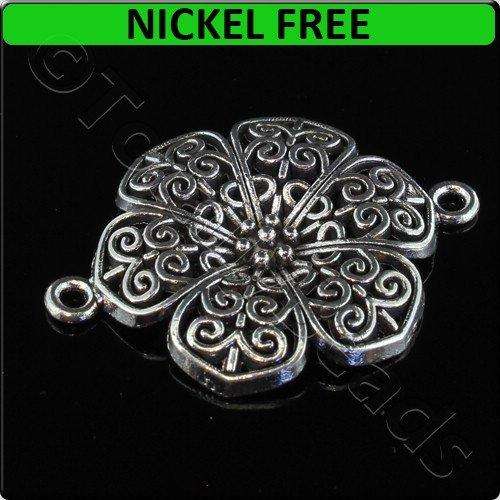 Antique Silver Metal Connector Filigree Petals 30x41mm 3pcs