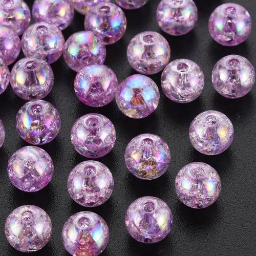 Acrylic Crackle Beads 8mm 100pcs   Violet AB for jewellery making