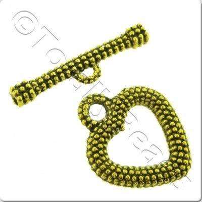 Metal Toggle - Spotty Heart 21x18mm Antique Gold