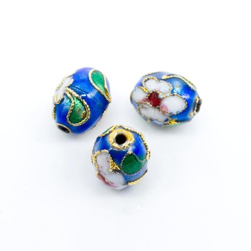 Cloisonne 10mm Oval Bead   Blue 1pc for jewellery making